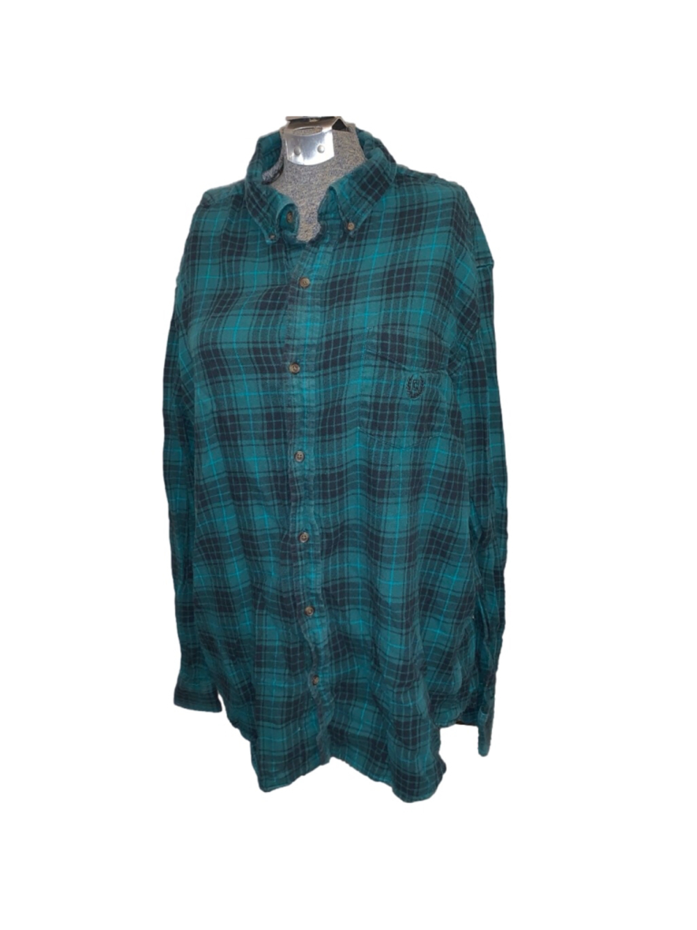 Men's Chaps Casual Button Down Shirt XL Green Black Plaid